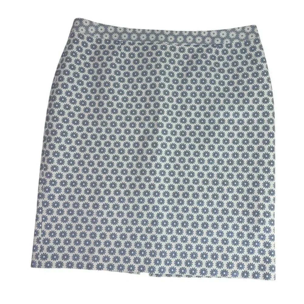 Boden Jacquard Pencil Skirt 14R Blue White Floral Textured